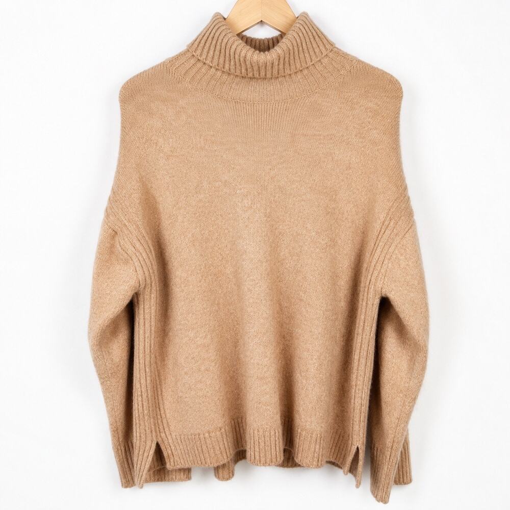 J.Crew Relaxed Turtleneck Sweater L Wool Alpaca Oatmeal Oversized Knit